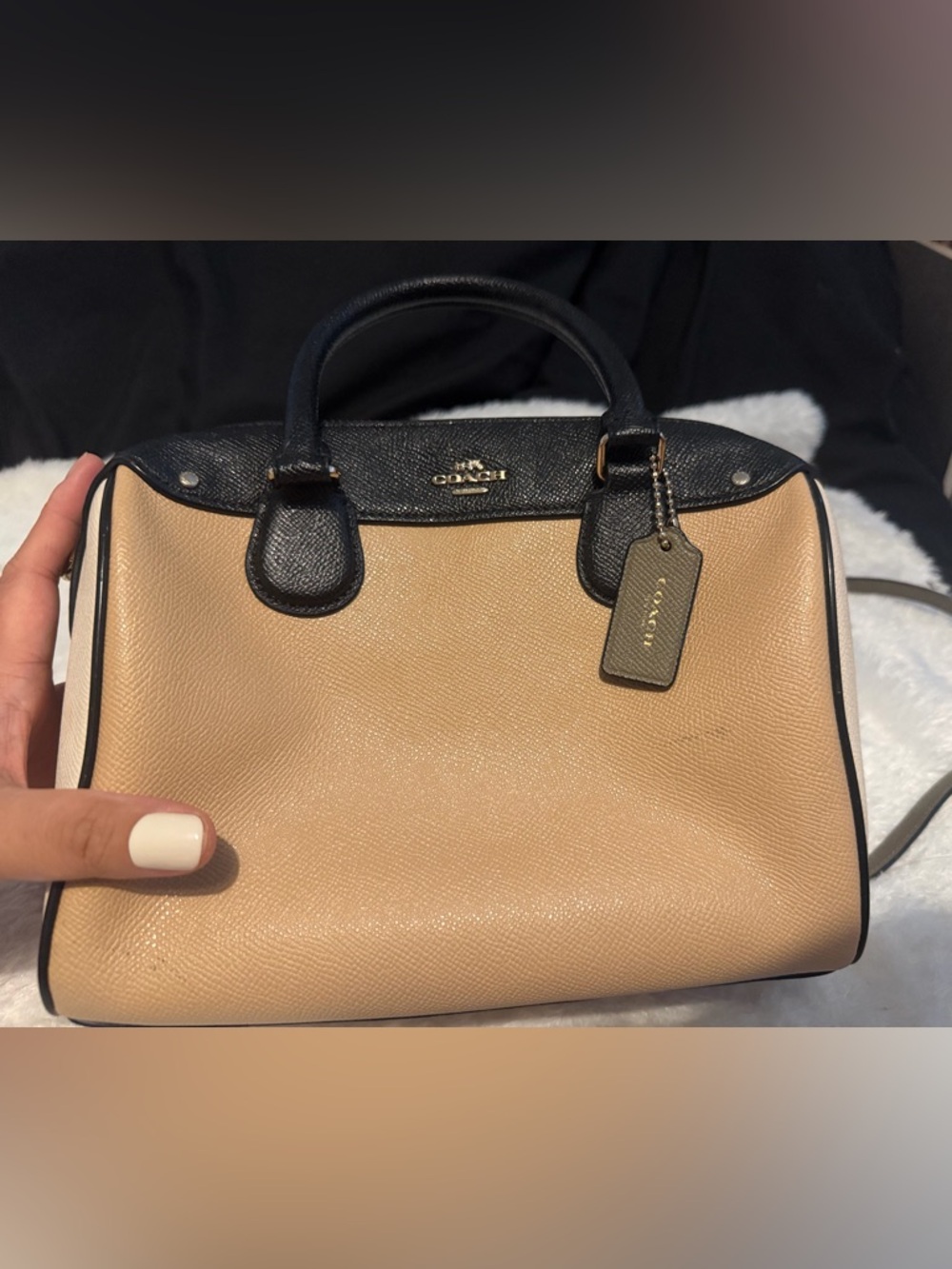 Coach Mini Bennett Two-Tone Beige and Black Leather Satchel